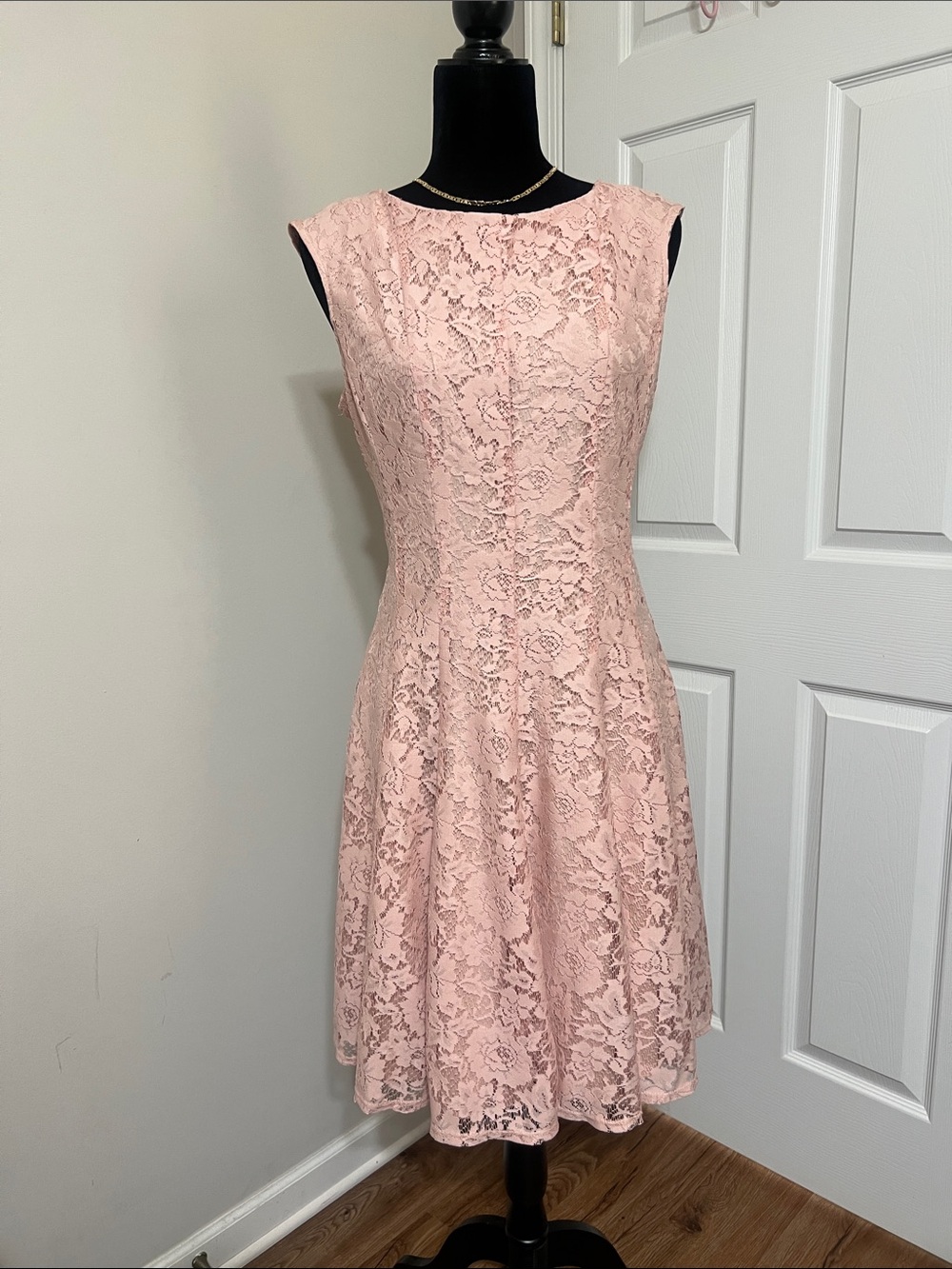 Danny & Nicole Pink Lace Cap-Sleeve Fit-and-Flare Dress